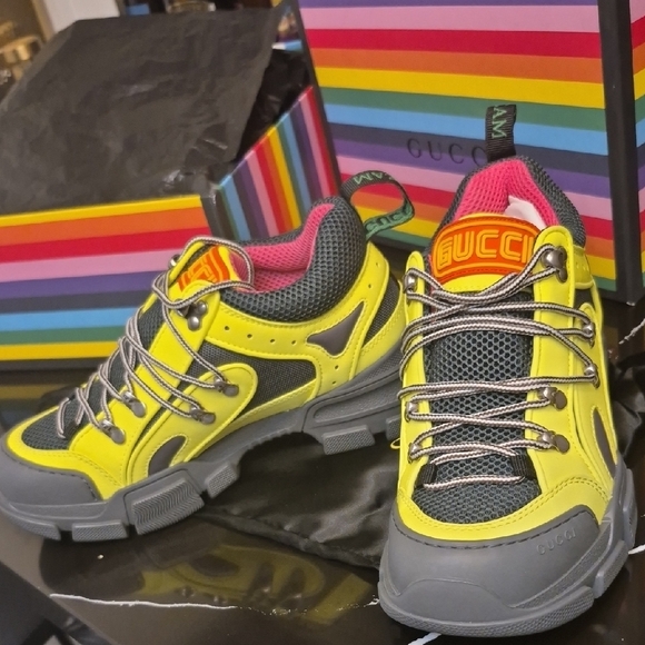Authentic Gucci Vibrant Yellow and Gray Sneakers - Picture 12 of 13